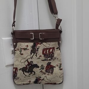 Tapestry COWBOY AND WESTON WAGON.BROWN SHOULDER BAG.PRE-LOVE